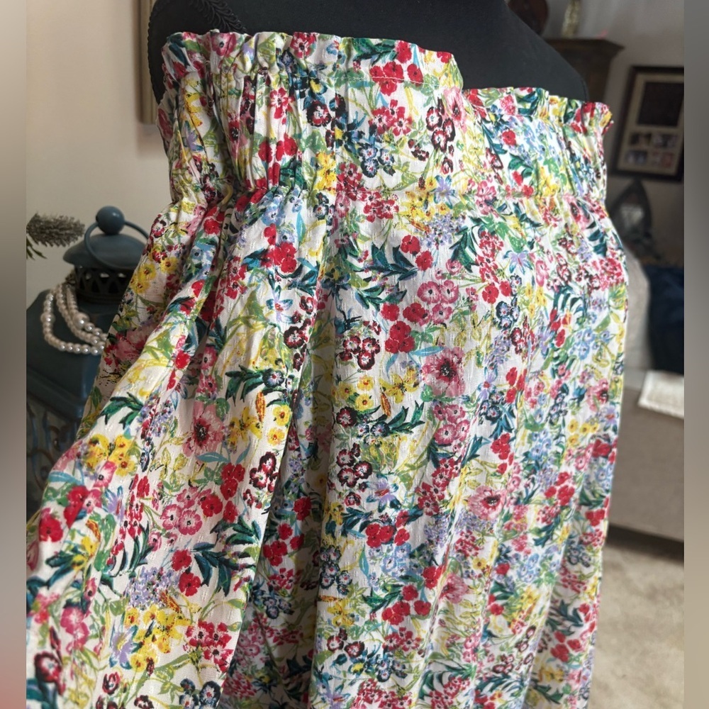 H&M MULTICOLOR FLORAL OFF THE SHOULDER CASUAL RELAXED STYLE TUNIC BLOUSE SIZE 14 - Picture 6 of 13